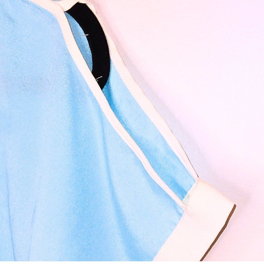 H.I.P. COLLECTIONS BLUE & WHITE HIGH LOW SHORT SLEEVE BLOUSE WITH COLD SHOULDER - Picture 3 of 5